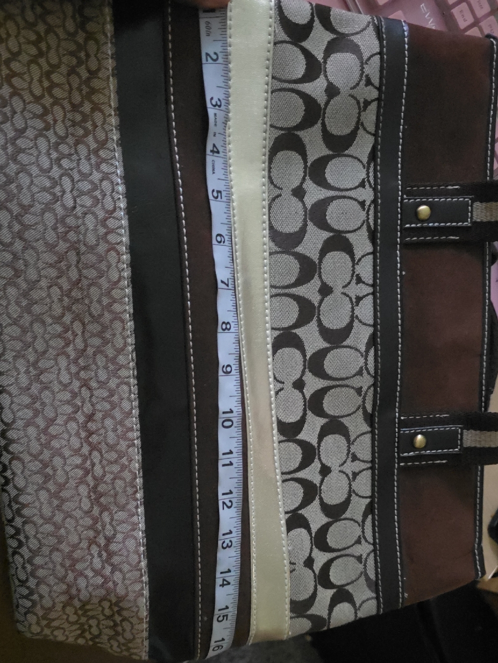 Coach Brown Signature Suede & Canvas Tote Bag - Picture 12 of 14